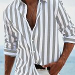 Men's Yarn-dyed Striped Casual Loose Long-sleeved Shirt — HDCS05 Light Gray