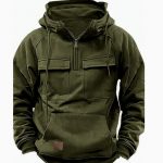 Men's Zip-up Hoodies Sweatshirt With Drawstring And Pocket Design Fashion Casual Sports Sweatshirt — Army Green