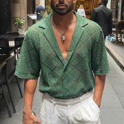 Fashion Mens Clothing Men's Hollow-out Breathable Short-sleeved Lapel Casual Shirt — Black - Image 2