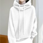 Hooded Solid Color Knitted Sweater — White