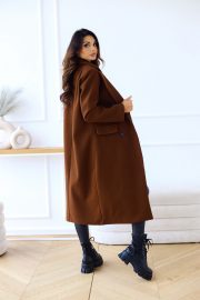 Women's Fashion Simple Double Breasted Long Sleeve Lapel Button Woolen Coat — Wine red - Image 5