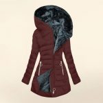 Women's Plush Hooded Mid-length Oblique Zipper Cotton-padded Coat — Wine Red