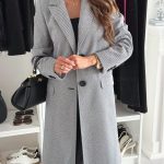 Lapel Single-breasted Wool Coat Winter Long Sleeve Solid Color Long Jacket Women Clothing — Gray