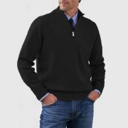 Men's Stand Collar Zipper Sweater Winter Fashion Solid Color Long Sleeve Knitted Top Clothing — Dark Purple - Image 4