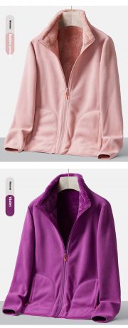 Double-sided Polar Fleece Outdoor Thick Warm Sweater Coat — Rubber Powder - Image 22