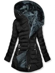 Women's Plush Hooded Mid-length Oblique Zipper Cotton-padded Coat — Dark Green - Image 3