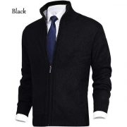 Men's Solid Color Stand Collar Cardigan Sweaters Coat — Wine Red - Image 22