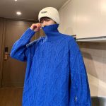 Japanese-style Retro Green Jacquard Turtleneck Sweater — Blue