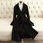 Cashmere Coat Slim Fit Thin Over The Knee Woolen Coat — Black