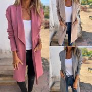 Fall And Winter Lapels Mid-length Knitted Cardigan Thin Woolen Coat — Khaki - Image 2