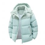 Detachable Hat Cotton-padded Coat For Couple Color Contrast Patchwork Thickened — Light Blue