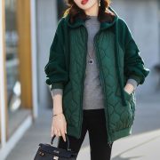 Hooded Stitching Down Thick Coat Cotton-padded Jacket — Dark Green - Image 2