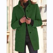 Fashion Stand Collar Woolen Coat With Pockets Fall Winter Casual Button Outwear For Women Clothing — Red - Image 7
