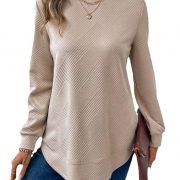 Women's Crew Neck Casual Long Sleeve Shirt — Khaki