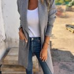 Fall And Winter Lapels Mid-length Knitted Cardigan Thin Woolen Coat — Gray