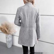 European And American Leisure Vertical Pattern Women's Woolen Jacket Zipper — Light Gray - Image 3