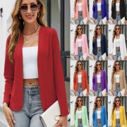 Slim-fit Long Sleeve Pure Color All-matching Collarless Cardigan Small Suit Coat Shawl — Dark Blue - Image 2