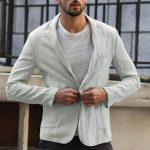 Cotton and linen solid color casual suit jacket — Grey