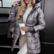 Elegant Winter Hooded Down Jacket Cardigan Coat — Bronze - Image 5