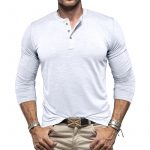 Men's Long-sleeved Henry Collar T-shirt — White