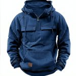 Men's Zip-up Hoodies Sweatshirt With Drawstring And Pocket Design Fashion Casual Sports Sweatshirt — Navy Blue
