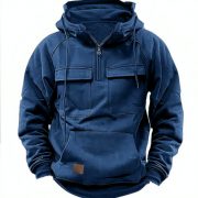 Men's Zip-up Hoodies Sweatshirt With Drawstring And Pocket Design Fashion Casual Sports Sweatshirt — Navy blue with velvet - Image 8