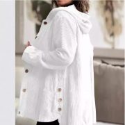 Women's Corduroy Hooded Jacket Fashion Warm Pockets Button Mid-length Top Casual Fall Winter Outwear Clothing — Black - Image 4