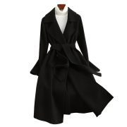 Cashmere Coat Slim Fit Thin Over The Knee Woolen Coat — Black - Image 6