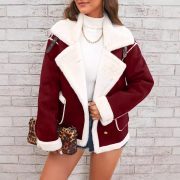 Fashion Polo Collar Plush Jacket Winter Warm Casual Jacket — Pink - Image 4
