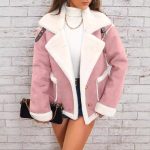 Fashion Polo Collar Plush Jacket Winter Warm Casual Jacket — Pink