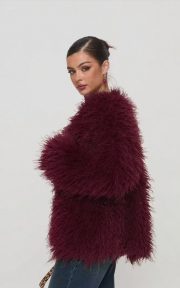 Coat Faux Fur Jacket — Wine Red