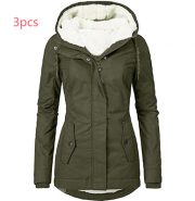 Solid Color Pocket Long-sleeve Zipper Fleece Padded Coat Women — Wine Red - Image 10