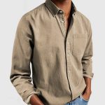Men's Shirt New Long Sleeve Lapel — Khaki