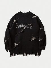 New Personality Street Jacquard Ripped Frayed Vintage Loose Sweater — Gray - Image 7