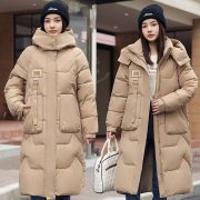 Detachable Hat Women's Mid-length Thickened Women's Coat — Khaki - Image 2