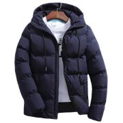 New Men's Pure Cotton Padded Jacket Hooded Coat — Navy Blue