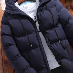 Winter Men's Solid Color Hooded Padded Coat — Navy blue