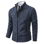 Men's Solid Color Stand Collar Cardigan Sweaters Coat — Blue And Gray