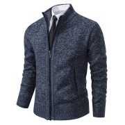 Men's Solid Color Stand Collar Cardigan Sweaters Coat — Wine Red - Image 24