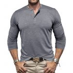 Men's Long-sleeved Henry Collar T-shirt — Gray