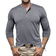 Men's Long-sleeved Henry Collar T-shirt — Matcha color - Image 8