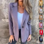 Ins Button Lapel Short Blazer Winter Fashion Commuter Jacket Outwear Women's Clothing — Light Purple - Image 2