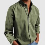 Men's Shirt New Long Sleeve Lapel — Army Green
