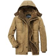 Thickened Multi-pocket Hooded Men's Cotton Coat — Army Green - Image 8