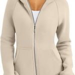 Women's Zipper Short Hood Fleece Lined Solid Color Hoodie Sweater — Apricot