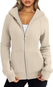 Women's Zipper Short Hood Fleece Lined Solid Color Hoodie Sweater — Army Green - Image 6