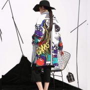 Women's Denim Trench Coat Fashion Image Drawing Creative — Light Blue - Image 4