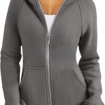 Women's Zipper Short Hood Fleece Lined Solid Color Hoodie Sweater — Gray