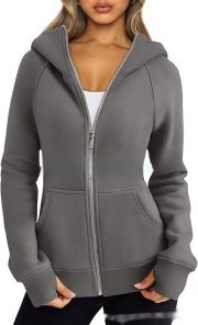 Women's Zipper Short Hood Fleece Lined Solid Color Hoodie Sweater — Army Green - Image 10