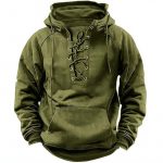 Ins Lace-up Hoodie Casual Sports Pocket Sweatshirt Men's Long-sleeved Top Clothing — Army Green